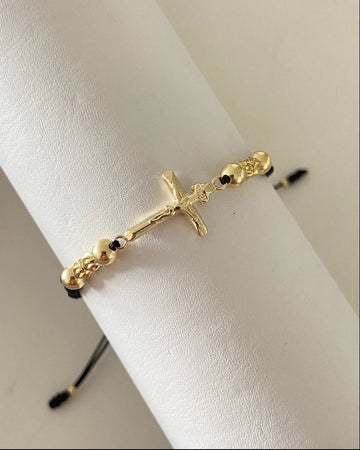 Pulsera Cruz con Balines #4 y #5 lisos y diamantados
