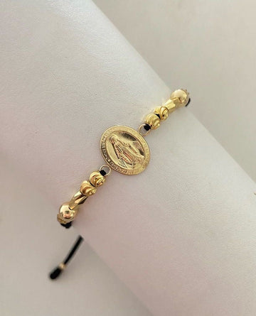 Pulsera Milagrosa con balines #4 y #5 lisos y diamantados con canutillos