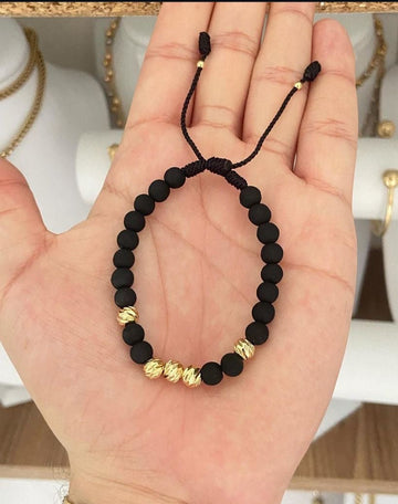 Pulsera con Balines #5 diamantados negra