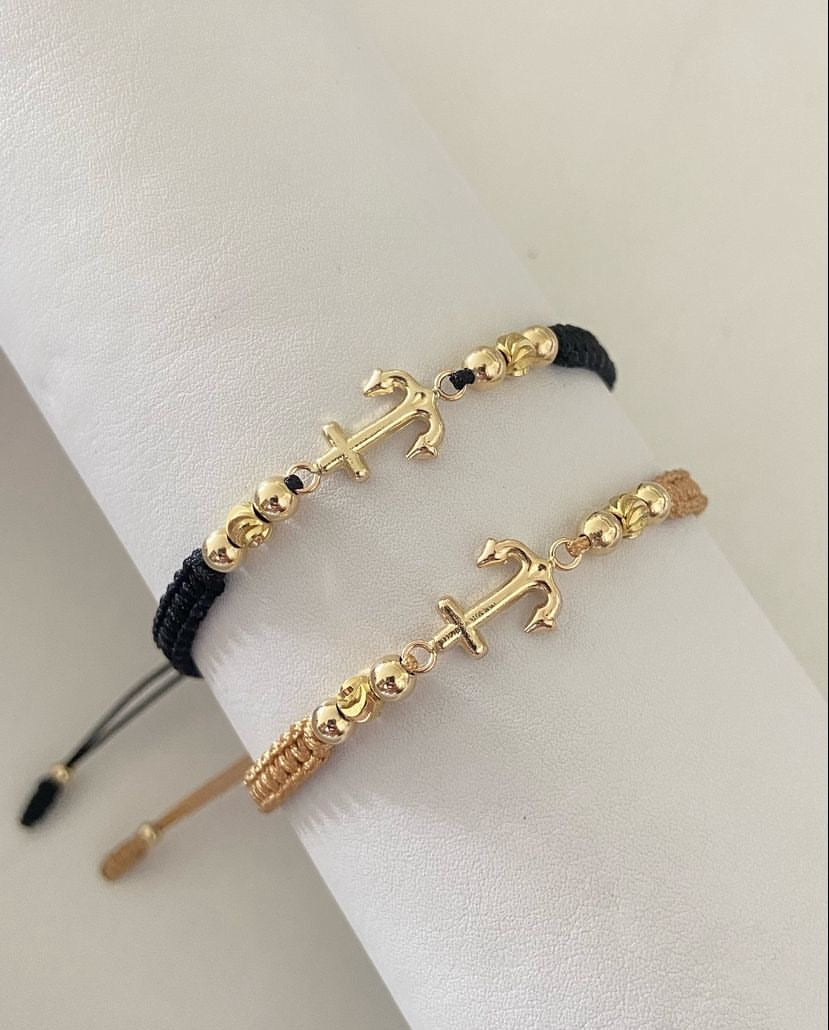 Juego Pulsera Ancla con balines #4 lisos y diamantados