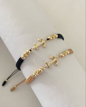 Juego Pulsera Ancla con balines #4 lisos y diamantados