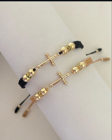 Juego Pulsera Cruz con balines #5 2 x