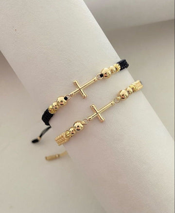 Juego Pulsera Dije Cruz con balines #4, #5 2 x