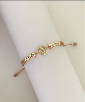 Pulsera Virgen Milagrosa con balines #4 lisos y diamantados