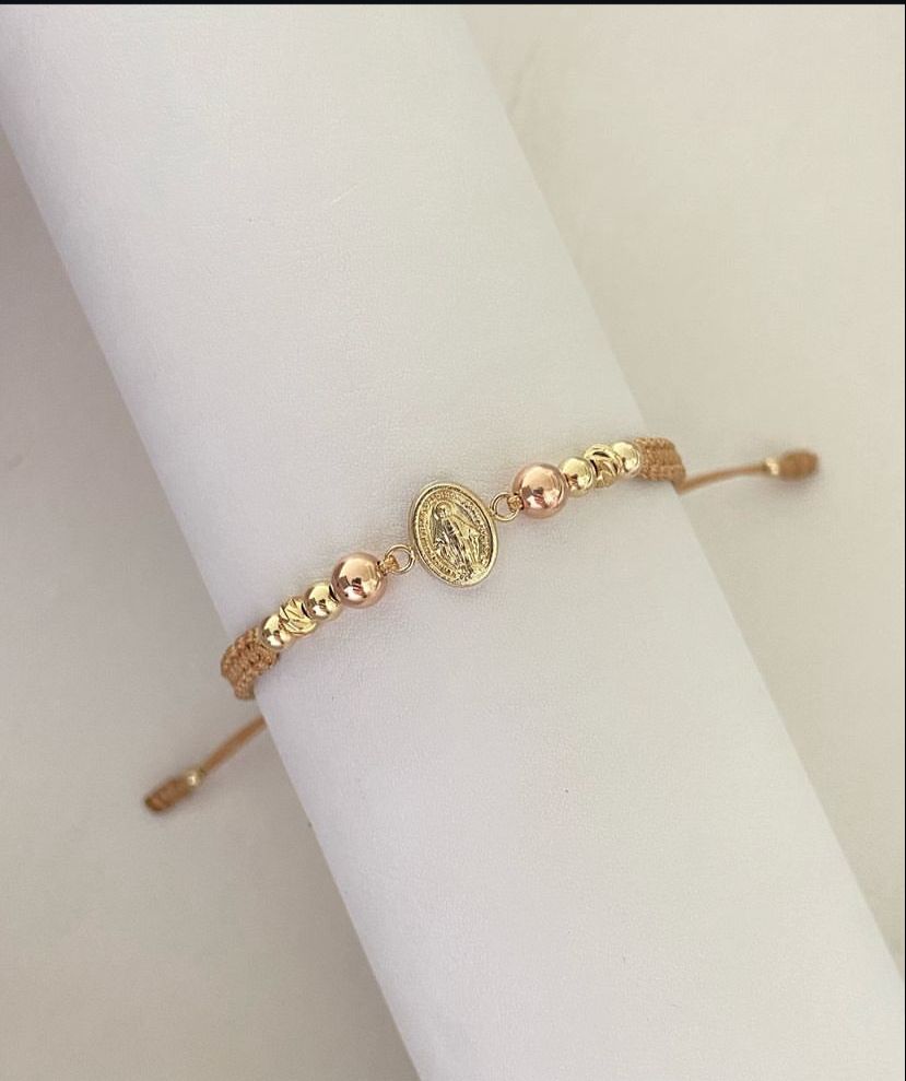 Pulsera Virgen Milagrosa con balines #4 y #5 lisos y diamantados