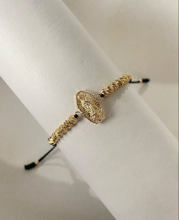 Pulsera Virgen Tallada con balines #4 diamantados completa