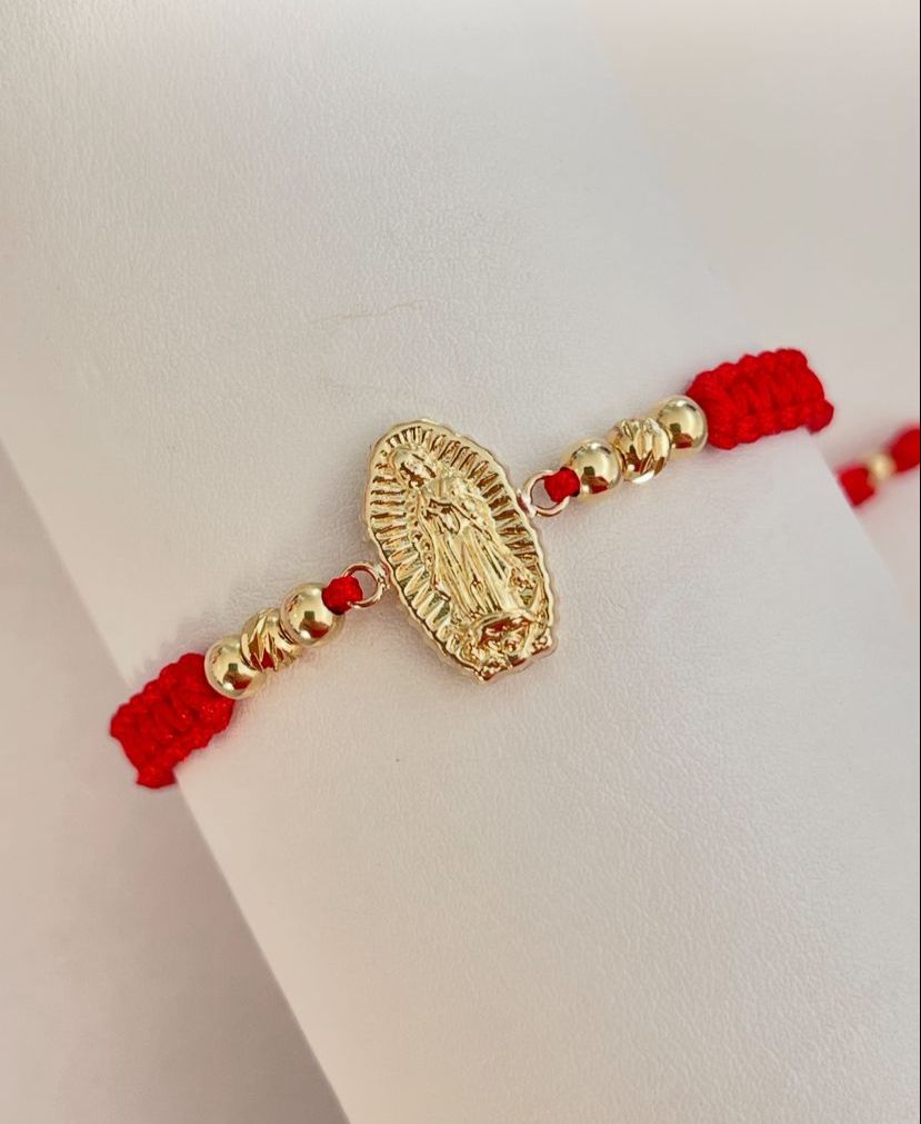 Pulsera Virgen Tallada con balines #4 lisos y diamantados