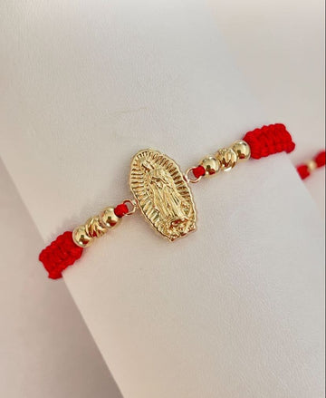 Pulsera Virgen Tallada con balines #4 lisos y diamantados