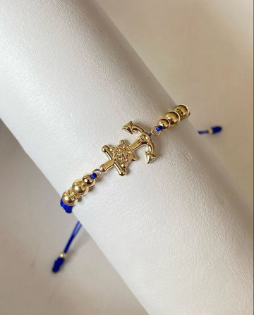 Pulsera ancla con balines #4, #5 y rondel circon cristal
