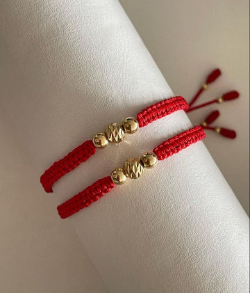 Juego Pulsera balines #4 y #5 diamantado 2 x  roja