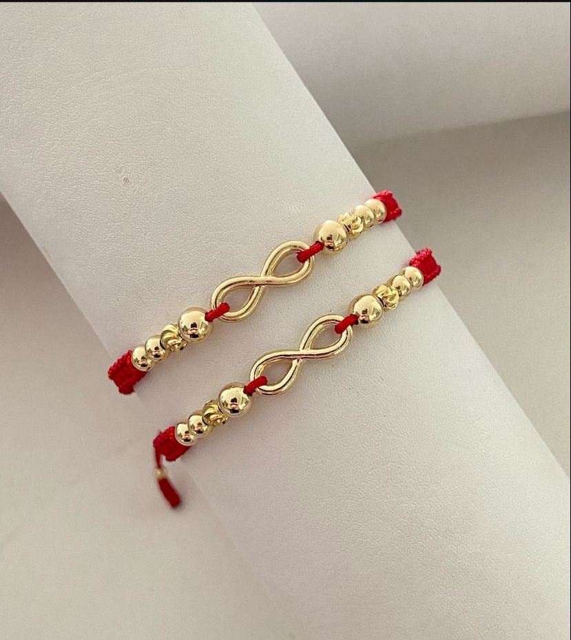 Juego Pulsera con Dije Infinito con Balines lisos y diamantados #4 2 x