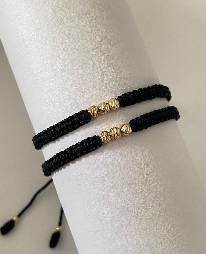 Juego Pulsera con balines #4 diamantados 2 x negro