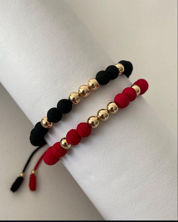 Juego Pulsera con balines #5 2 x negro rojo