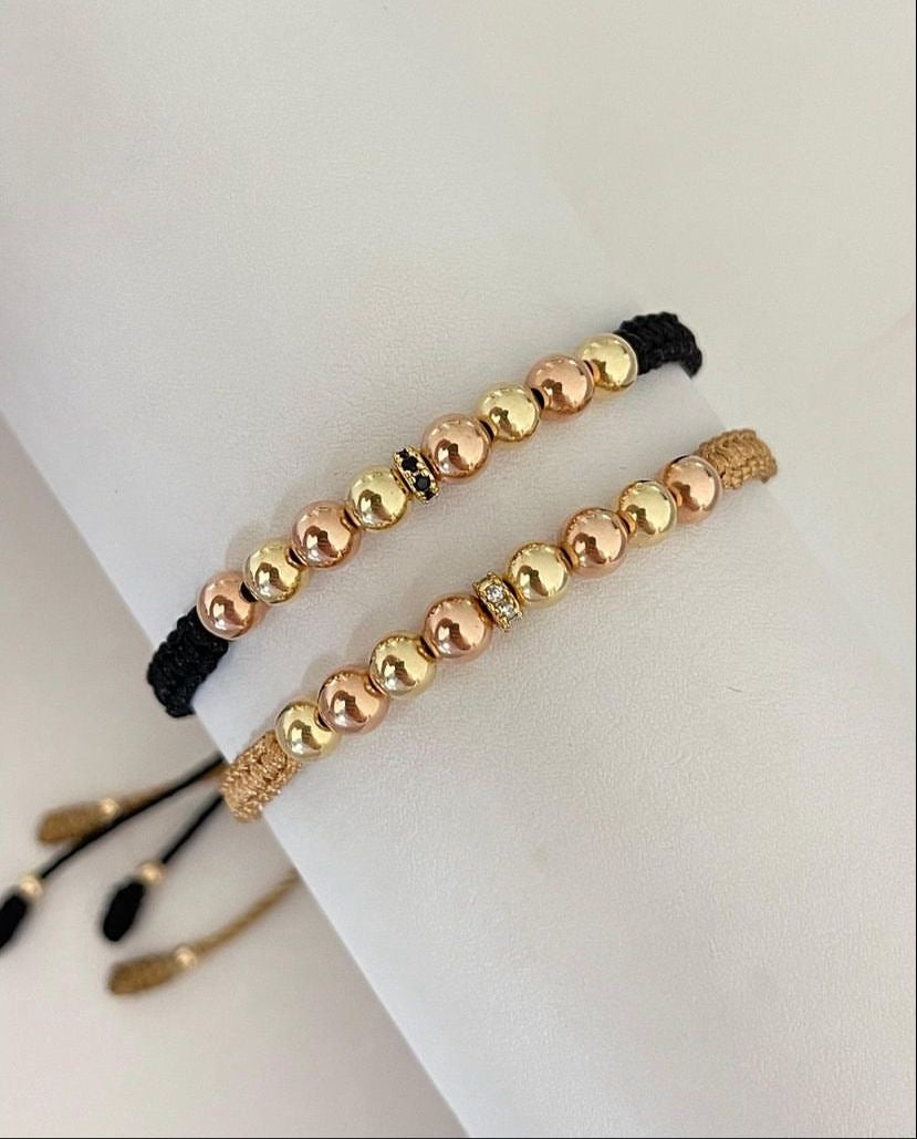 Juego Pulsera con balines en tono dorado y rosa #5 y rondel 2 x
