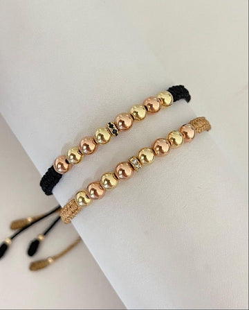 Juego Pulsera con balines en tono dorado y rosa #5 y rondel 2 x