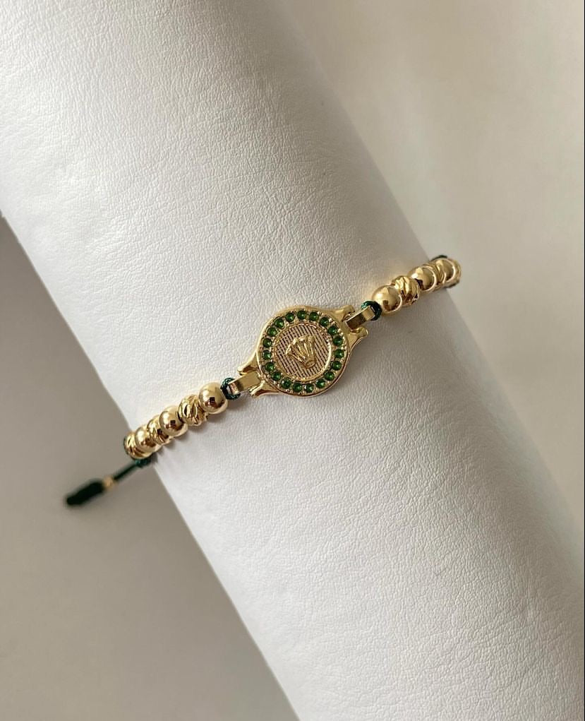Pulsera con dije Rolex con balines lisos y diamantado #4