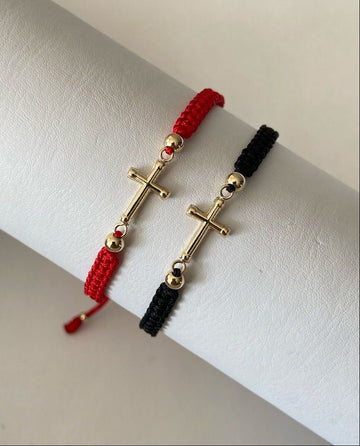 Juego Pulsera con dije cruz y balines #4 2 x