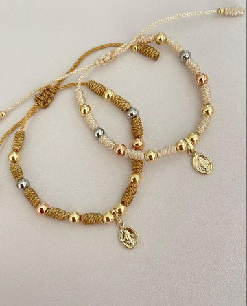 juego pulsera virgen milagrosa con pulsera tres oros #4 2x