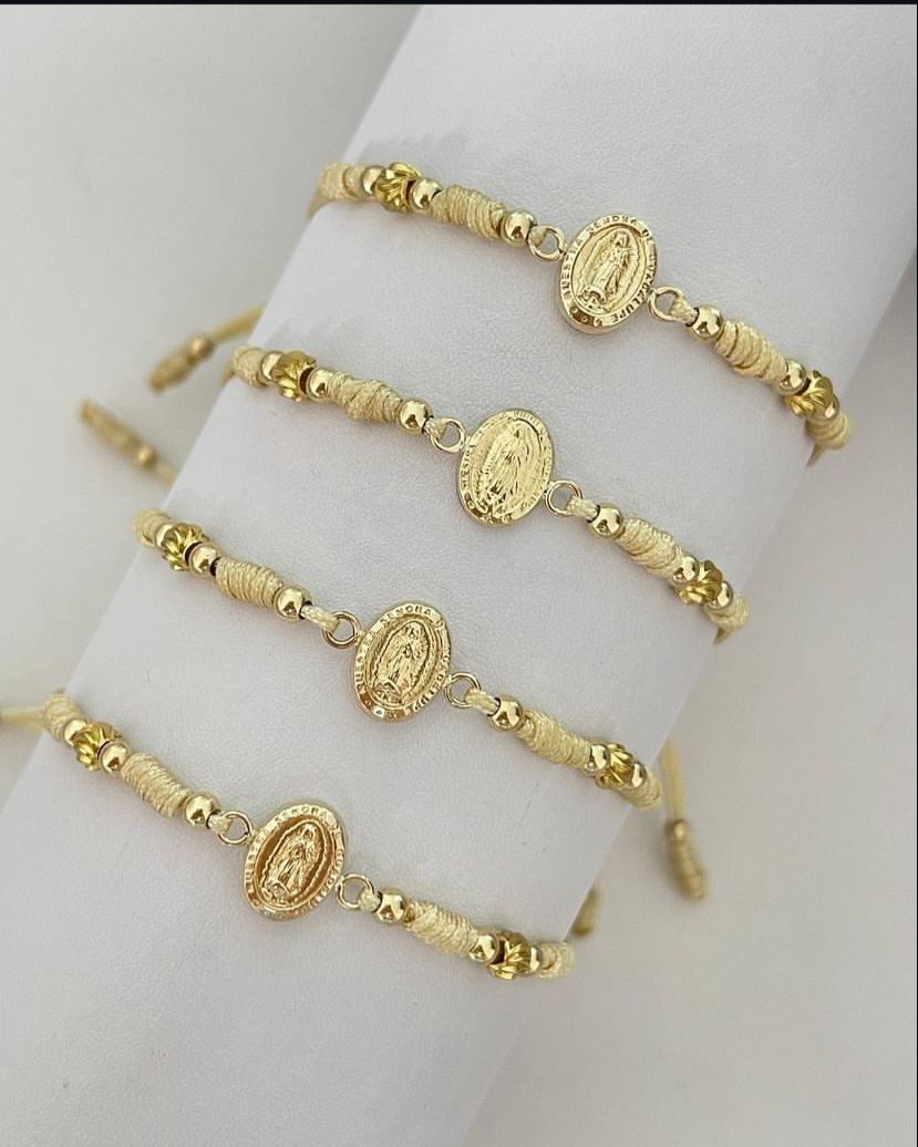 Pulsera Virgen de Guadalupe con balines #4 lisos y diamantados