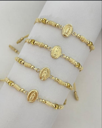 Pulsera Virgen de Guadalupe con balines #4 lisos y diamantados