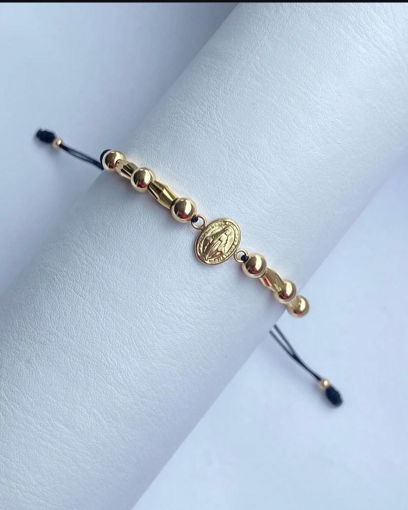 Pulsera virgen milagrosa con balines #4 y canutillos