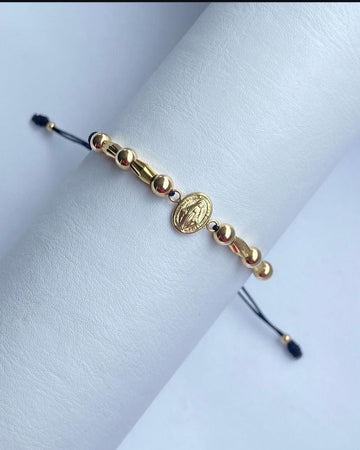 Pulsera virgen milagrosa con balines #4 y canutillos