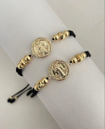 juego pulseras san benito grande con balin liso #5 diamantado #6 2x