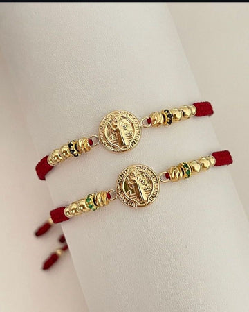 juego pulseras san benito grande con balines lisos y diamantados #4 2x