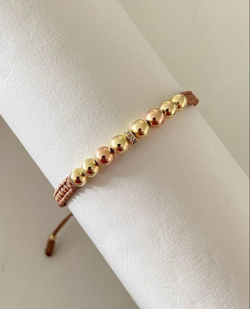 Pulseras con balines #5 en tono dorado y rosa
