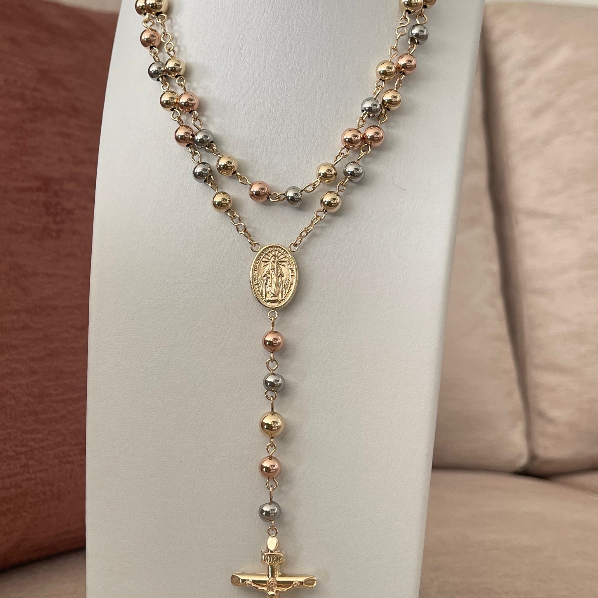 Rosario 3 oros balín 6 mm ( 65cms)
